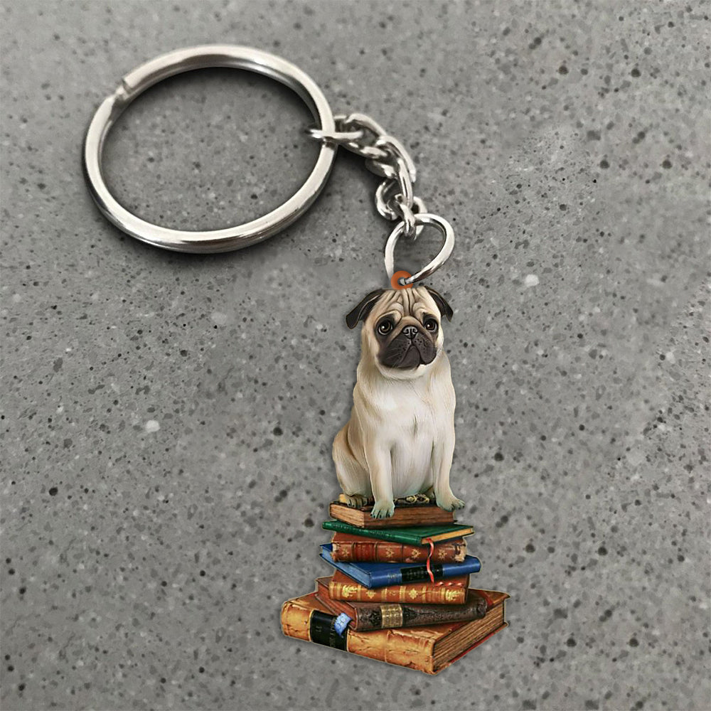 Pug-Sit On The Book-Flat Acrylic Keychain