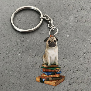 Pug-Sit On The Book-Flat Acrylic Keychain