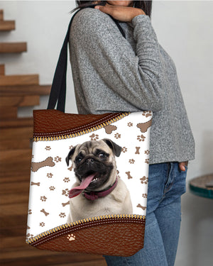 Pug 3-Zipper Texture-Cloth Tote Bag