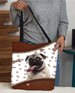 Pug 3-Zipper Texture-Cloth Tote Bag