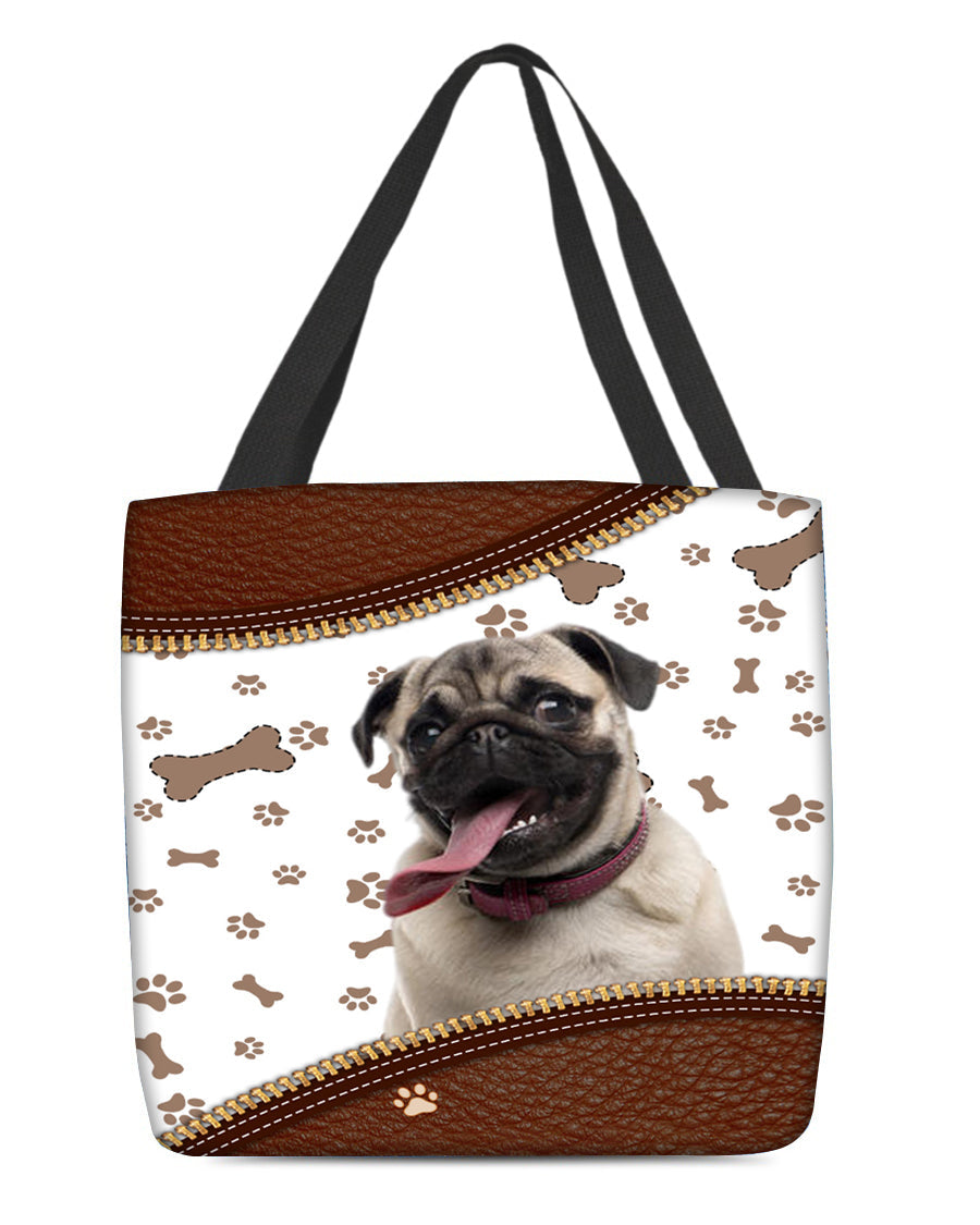 Pug 3-Zipper Texture-Cloth Tote Bag