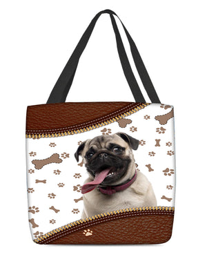 Pug 3-Zipper Texture-Cloth Tote Bag