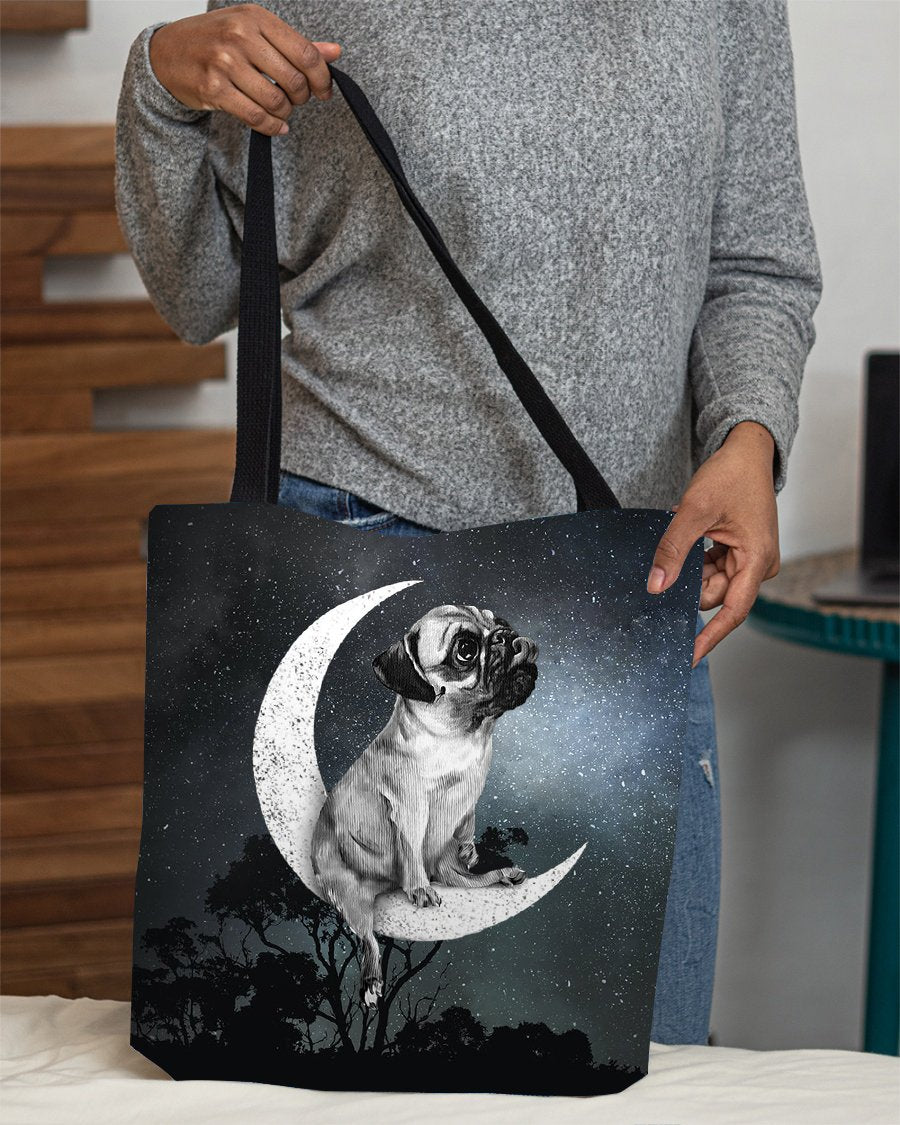 Pug4-Sit On The Moon-Cloth Tote Bag