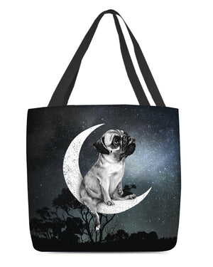 Pug4-Sit On The Moon-Cloth Tote Bag