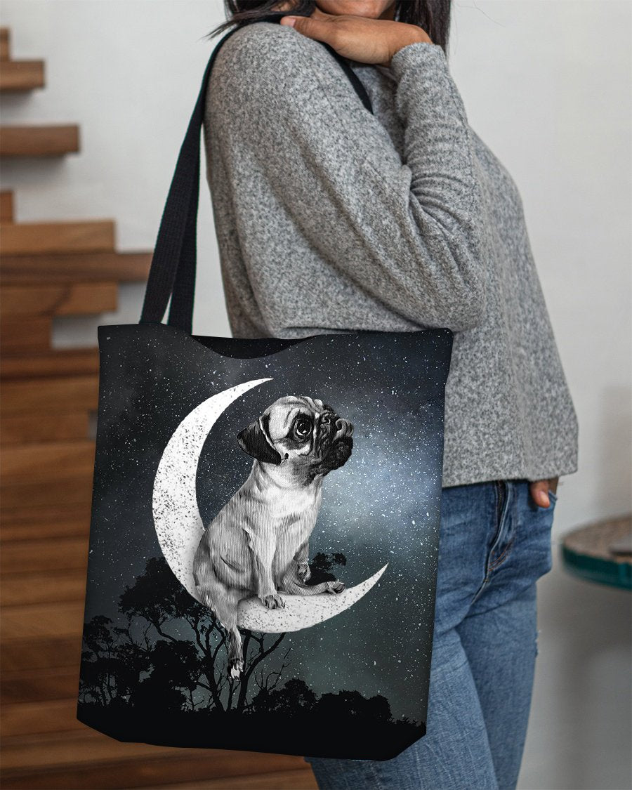 Pug4-Sit On The Moon-Cloth Tote Bag