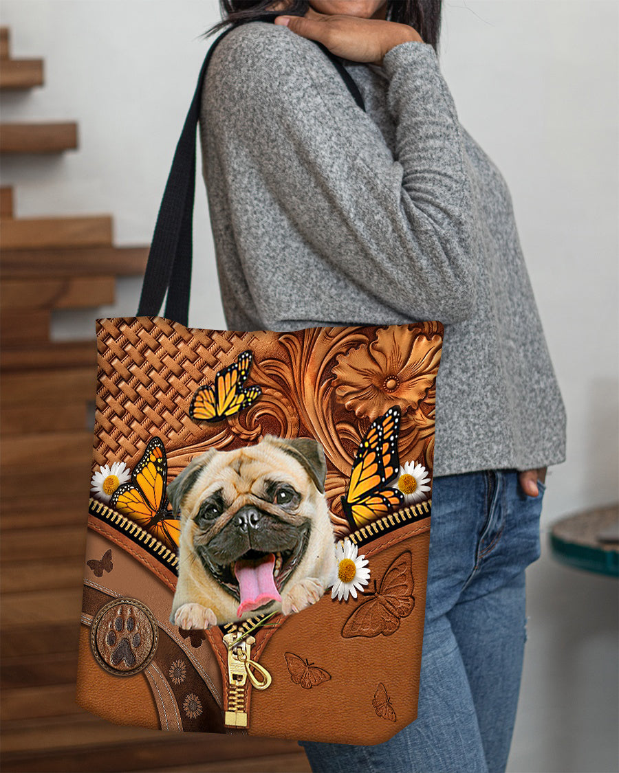 Pug Butterfly Daisy Cloth Tote Bag