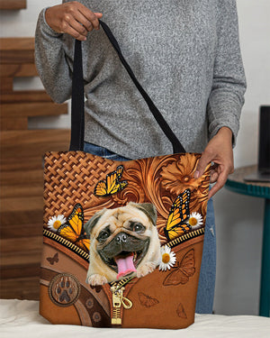 Pug Butterfly Daisy Cloth Tote Bag