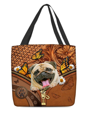 Pug Butterfly Daisy Cloth Tote Bag