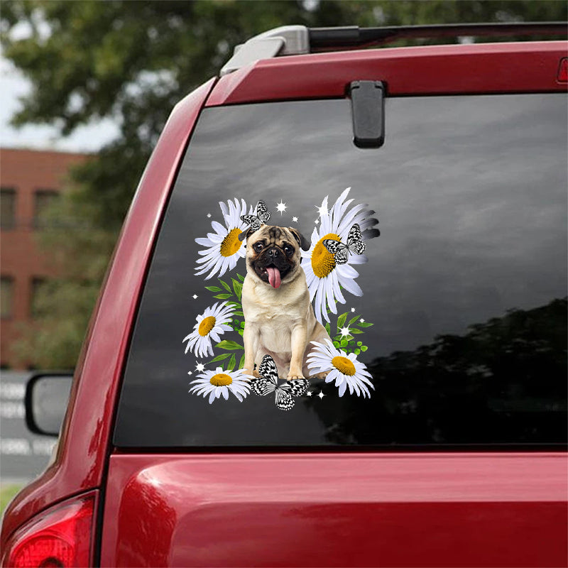 Pug Dog-Daisy flower CAR STICKER