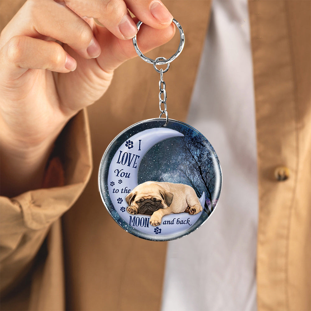 Pug Moon Back-Round Resin Epoxy Metal Keychain