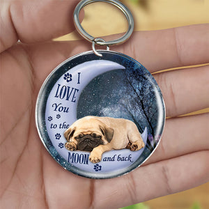 Pug Moon Back-Round Resin Epoxy Metal Keychain