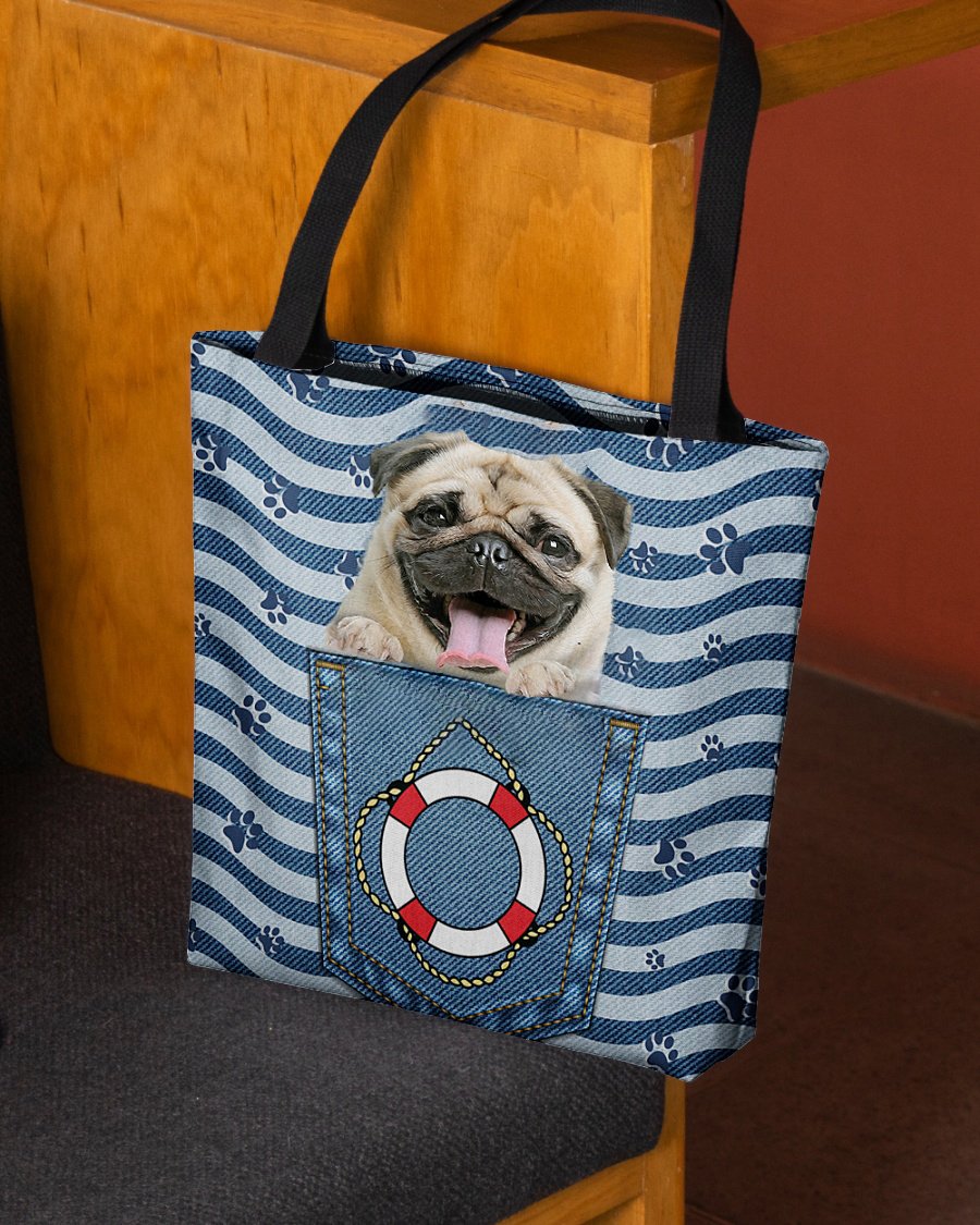 Pug On Board-Cloth Tote Bag