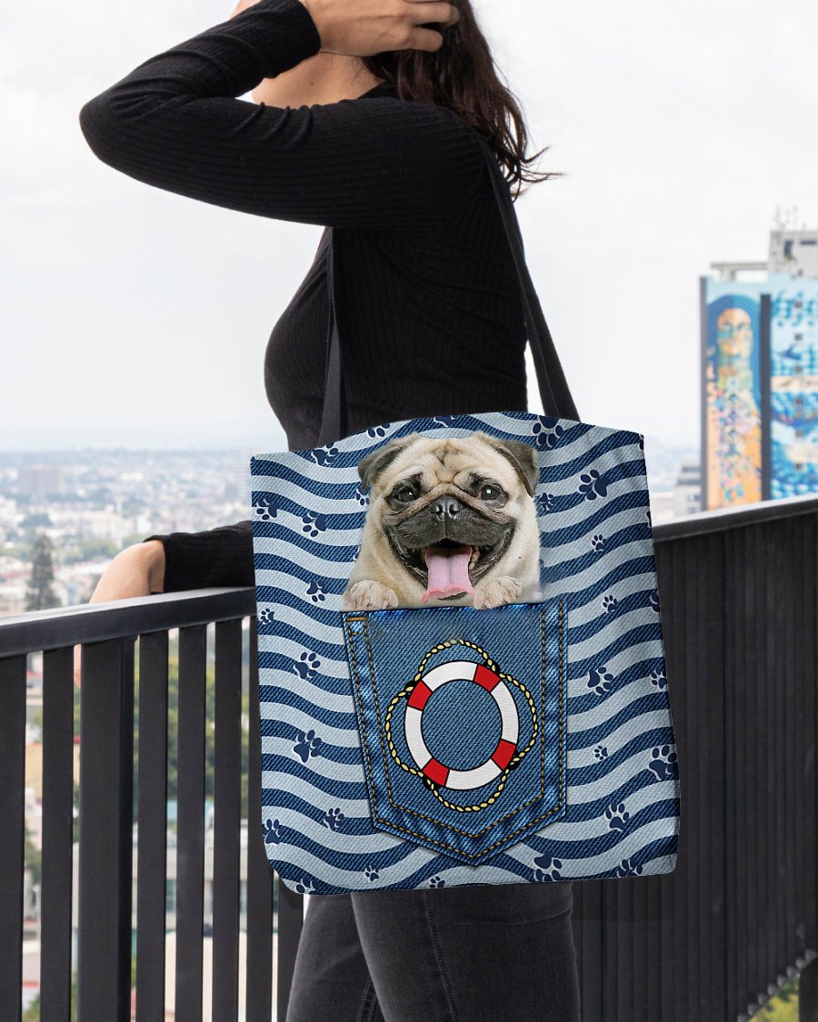 Pug On Board-Cloth Tote Bag