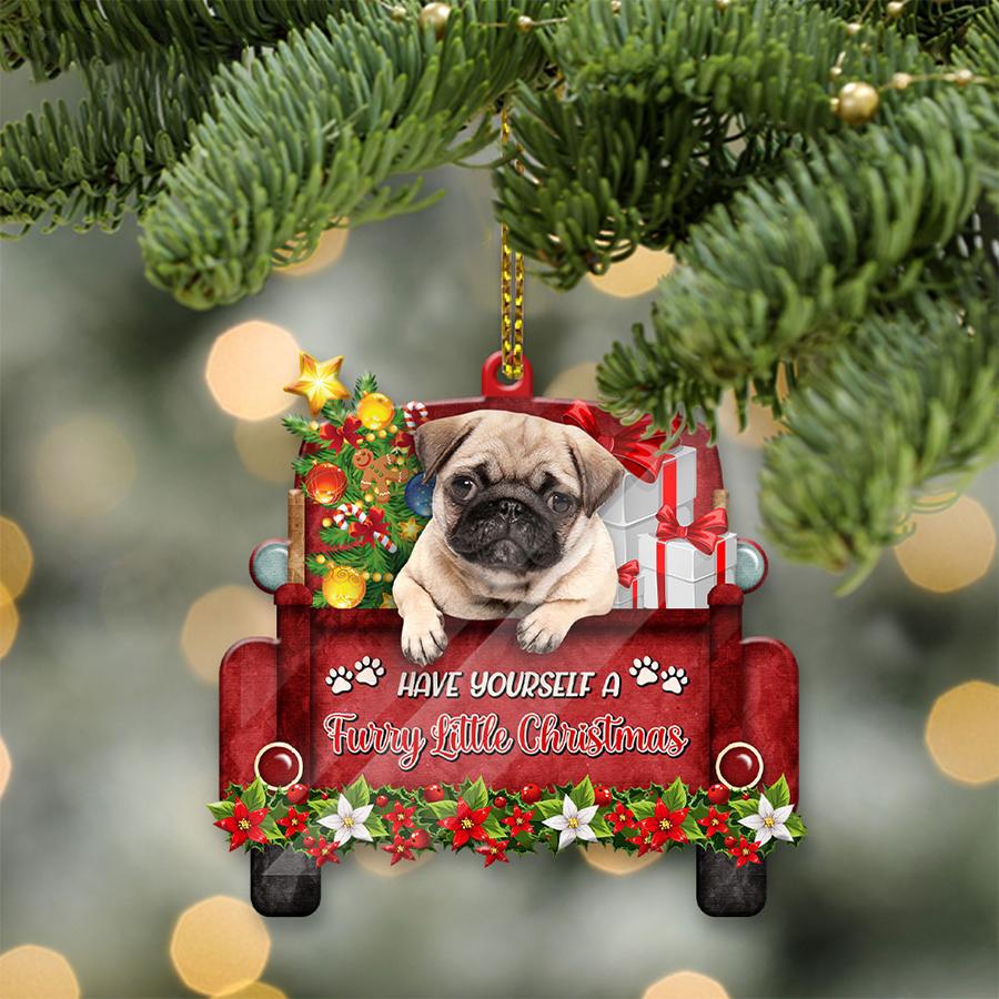 Pug Sit On A Truck-Two Sided Ornament