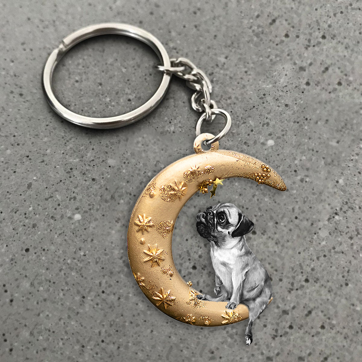Pug-Dog & Moon Flat Acrylic Keychain