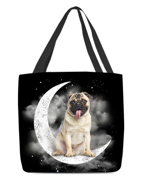 Pug Sit On The Moon With Starts-Cloth Tote Bag