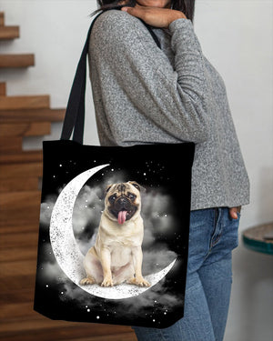 Pug Sit On The Moon With Starts-Cloth Tote Bag