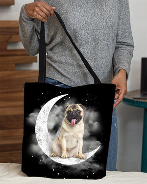 Pug Sit On The Moon With Starts-Cloth Tote Bag