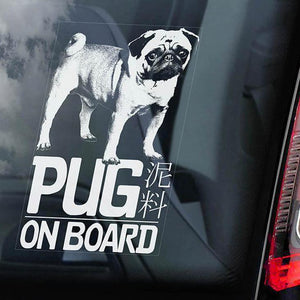 Pug on Board-Car Window Sticker-Dog Sign Decal