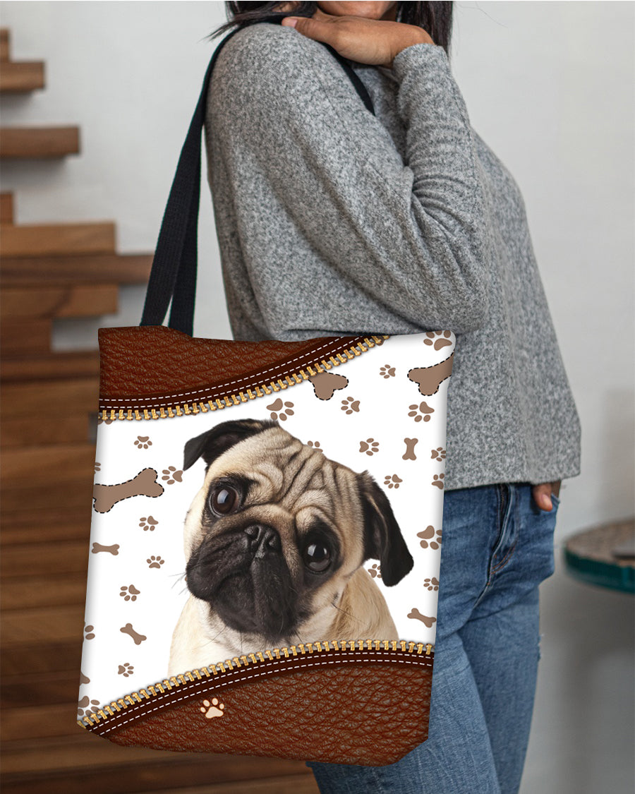 Pug (4)-Zipper Texture-Cloth Tote Bag