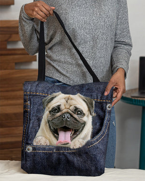 Pug-Dark Denim-Cloth Tote Bag