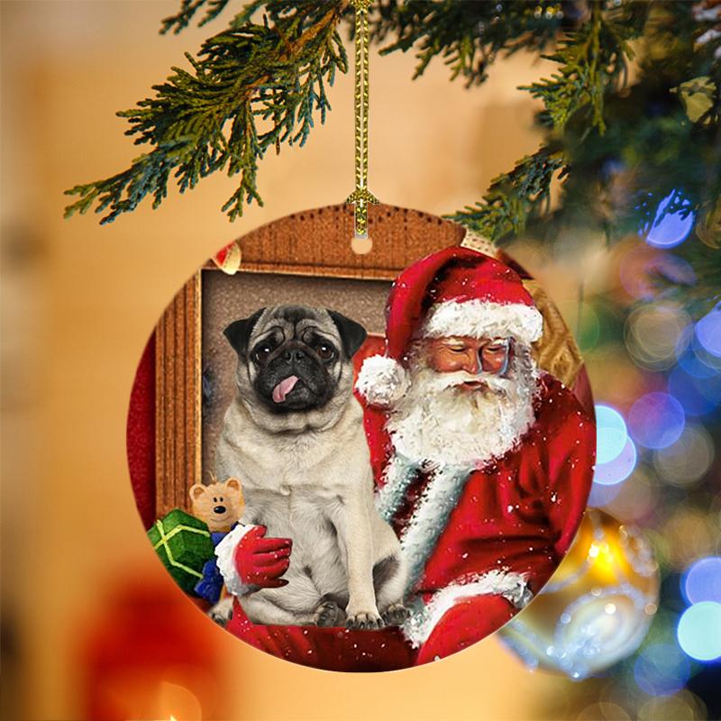 Pug With Santa Christmas Ornament