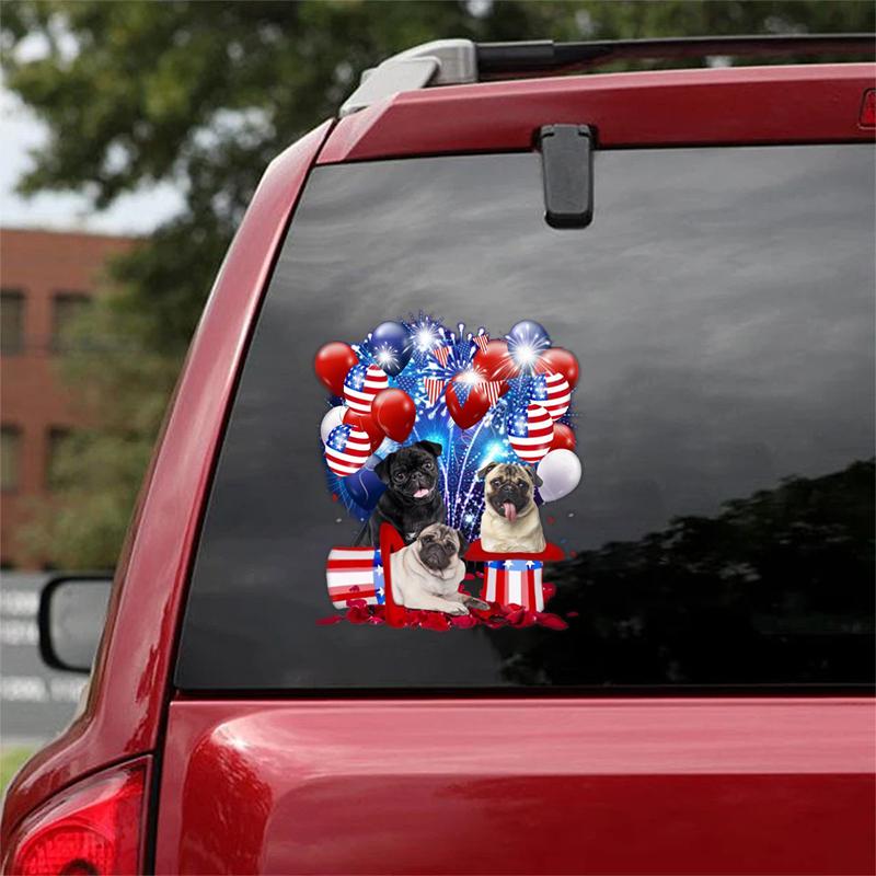 Pug - Fireworks Celebration Car Sticker