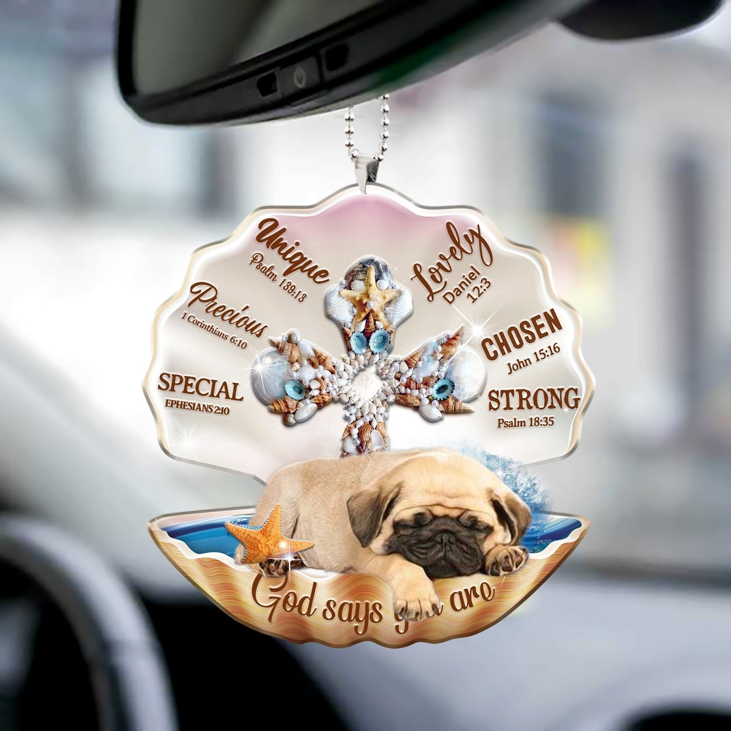 Pug-You Are Cross In Seashell-Two sides ornament