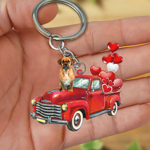 Puggle 2-Red Sports Car flat Acrylic Keychain