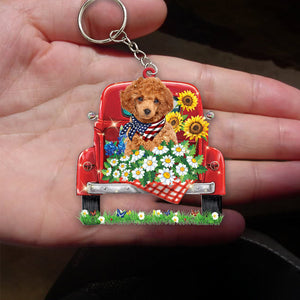 RED Toy Poodle-Red Truck Flat Acrylic Keychain