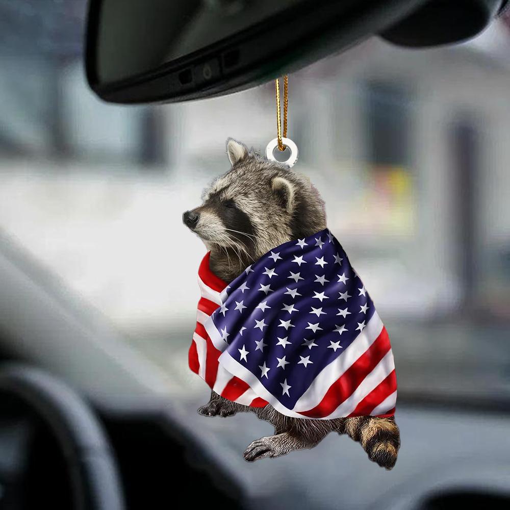 Raccoon American Patriot Flag Two Sided Ornament