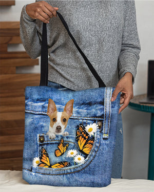 Rat-terrier-Butterfly Daisies Fait-CLOTH TOTE BAG