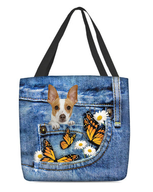 Rat-terrier-Butterfly Daisies Fait-CLOTH TOTE BAG