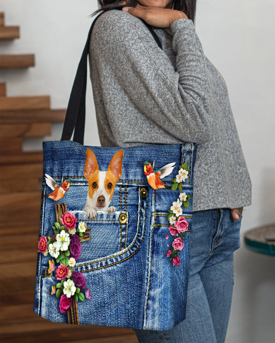 Rat Terrier-Cardinal & Cross Flower Cloth Tote Bag
