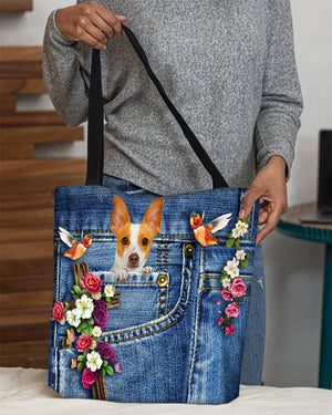 Rat Terrier-Cardinal & Cross Flower Cloth Tote Bag