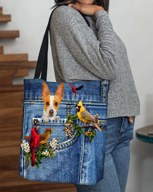 Rat terrier-Cardinal & Dog Cloth Tote Bag