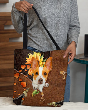 Rat terrier-Sunflower&zipper Cloth Tote Bag