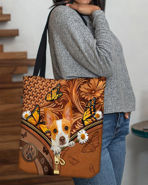 Rat terrier Butterfly Daisy Cloth Tote Bag