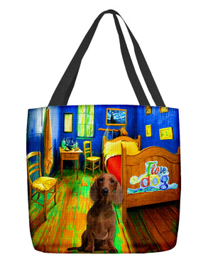 Red Dachshund in the bedroom-Cloth Tote Bag