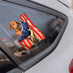 Red Dachshund-American Flag Front Car Sticker