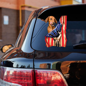 Red Dachshund-American Flag Front Car Sticker