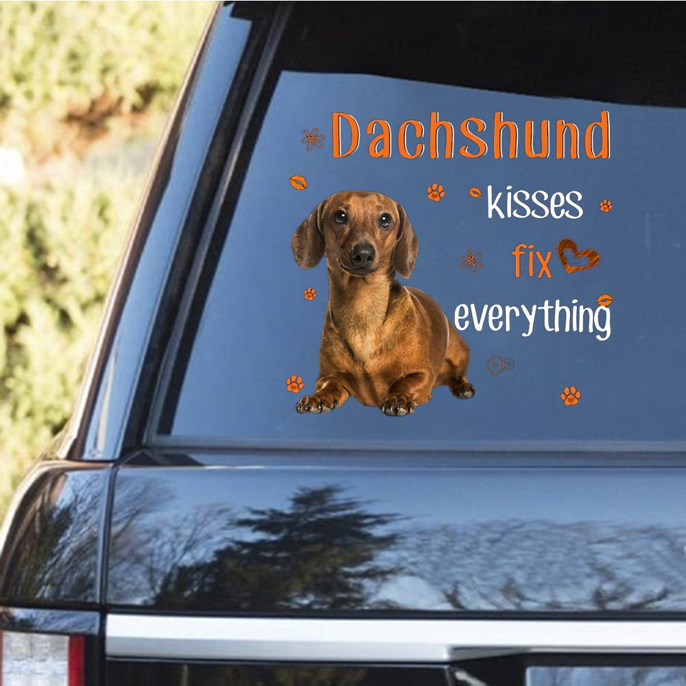 Red Dachshund-Kiss Fix Everything Decal