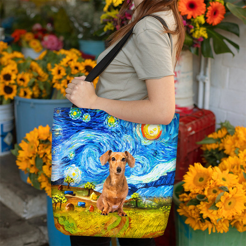 Red Dachshund-Oil Painting-Cloth Tote Bag