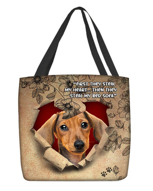 Red Dachshund-Torn Cloth Tote Bag