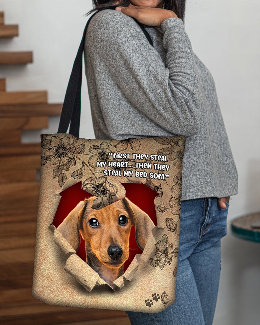 Red Dachshund-Torn Cloth Tote Bag