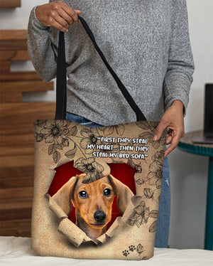 Red Dachshund-Torn Cloth Tote Bag