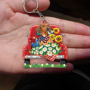 Red Dachshund-Red Truck Flat Acrylic Keychain