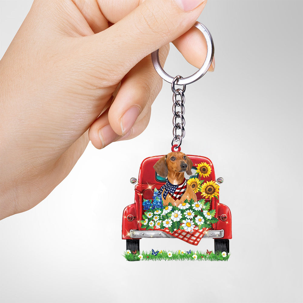 Red Dachshund-Red Truck Flat Acrylic Keychain