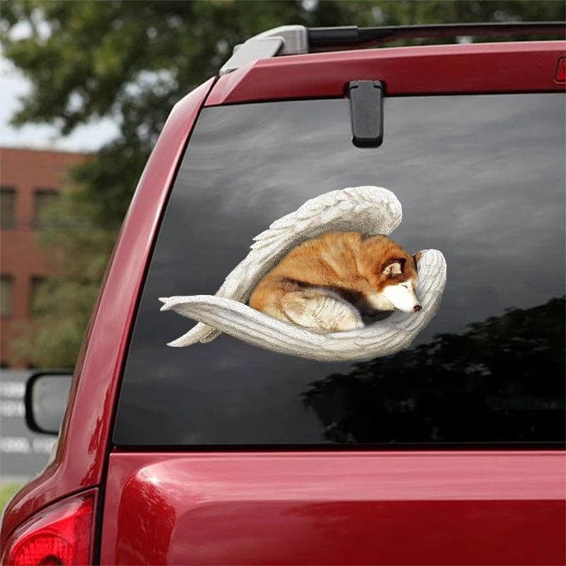 Red Husky-sleeping angel CAR STICKER