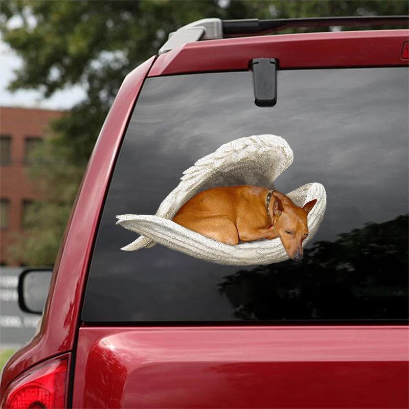 Red miniature pinscher-sleeping angel CAR STICKER